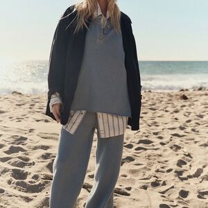 Free People Beach Hailee Light GREEN Knit Sweater and Wide Leg Pants Large